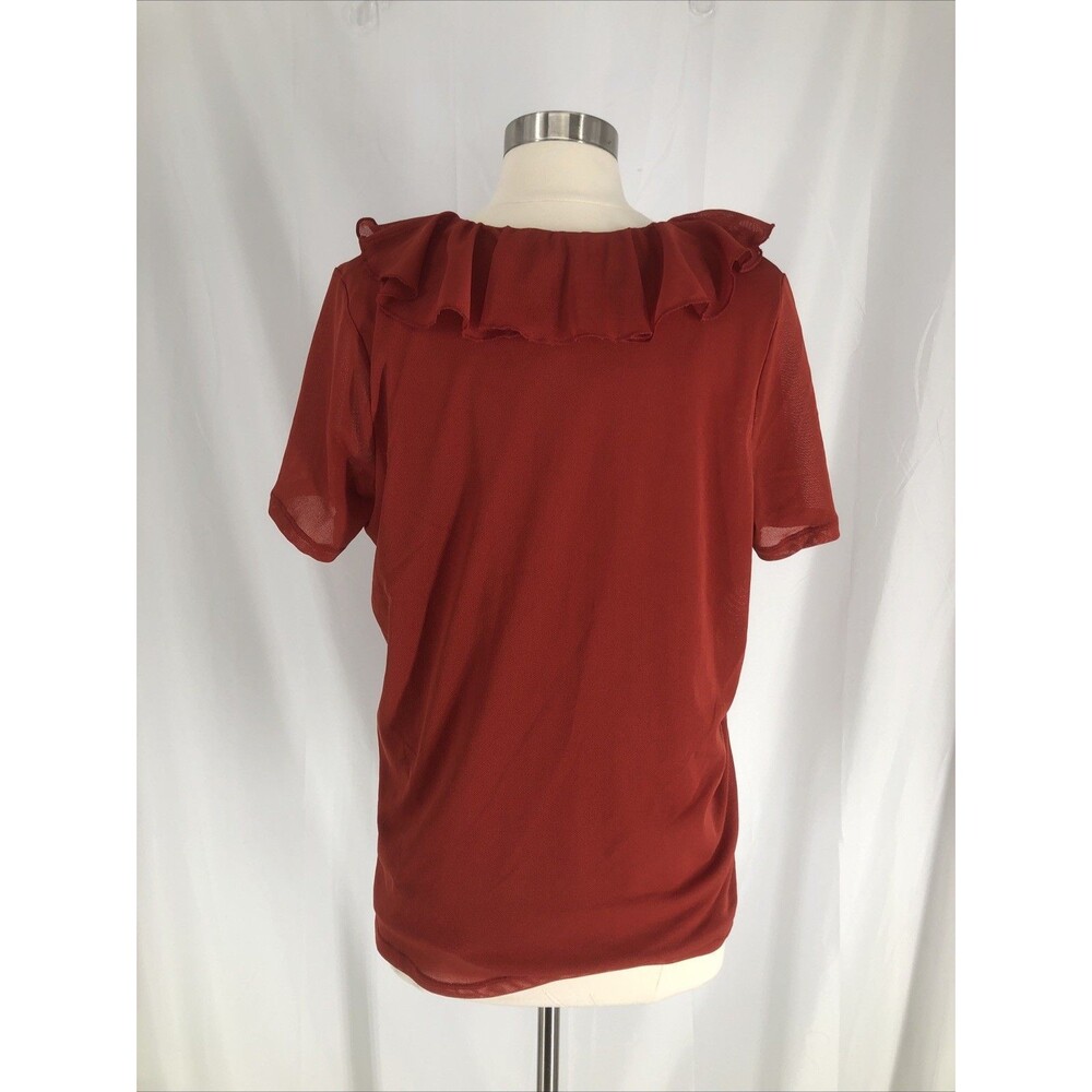 Lauren Ralph Lauren Red Mesh Ruffle V-Neck Short Sleeve Blouse Top 1X